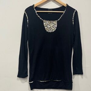 Anna Sui Cotton Black Hoodie With Sequins Silver and Gold size S/M